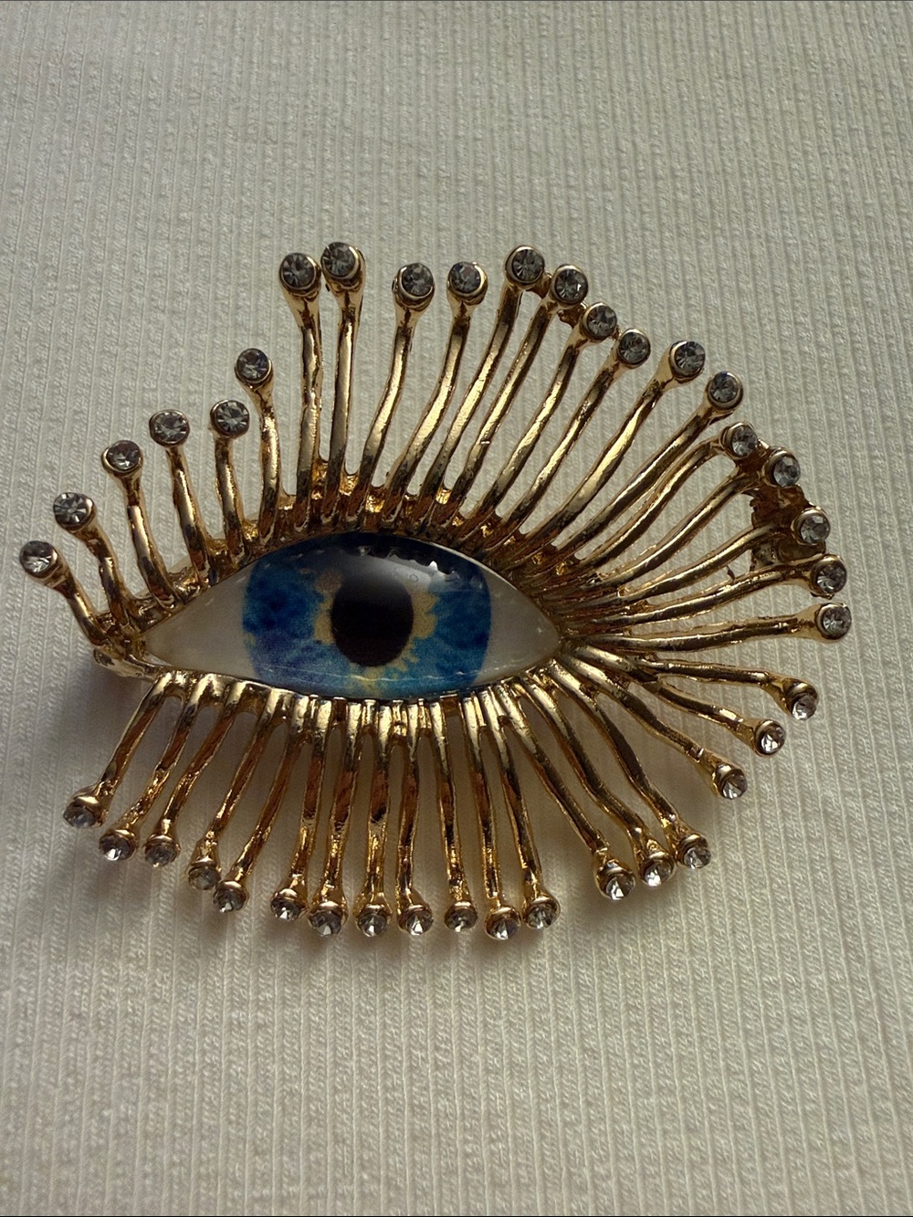 Gold Eye Statement Brooch with Blue Iris